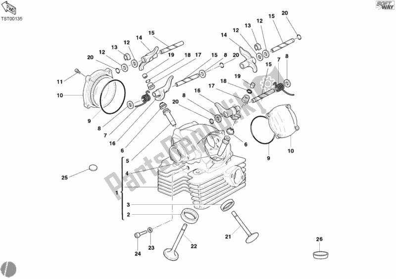 Todas as partes de Cabeça De Cilindro Vertical do Ducati Supersport 1000 SS 2004